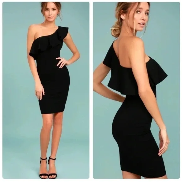 Lulus Life is But a Dream Black One-Shoulder Cocktail Party Dress Size XL - Picture 1 of 9
